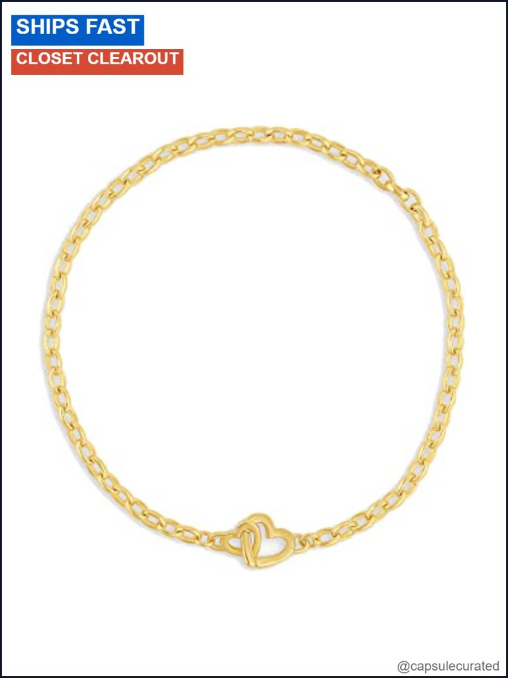 18k Gold Plated Heart Link Bracelet Stacking 7 1/4"